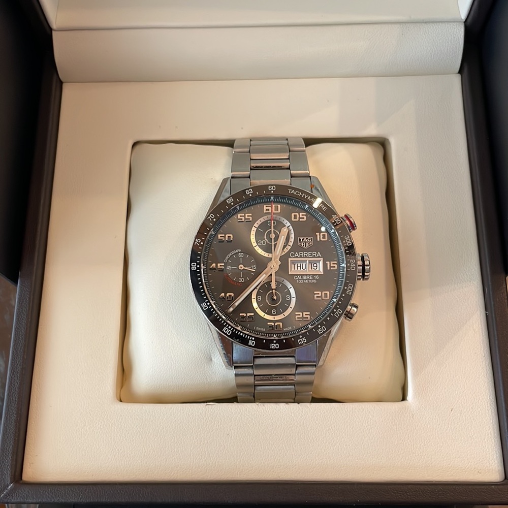 TagHeuer Mens Watch Automatic Chronograph Calibre 16 Stainless Steel NWOT - Picture 2 of 7